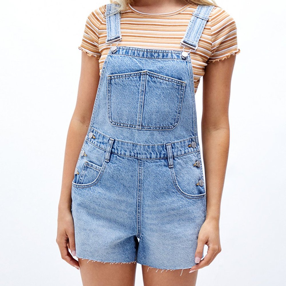 PacSun Eco Light Blue Baggy Short Overalls SZ S